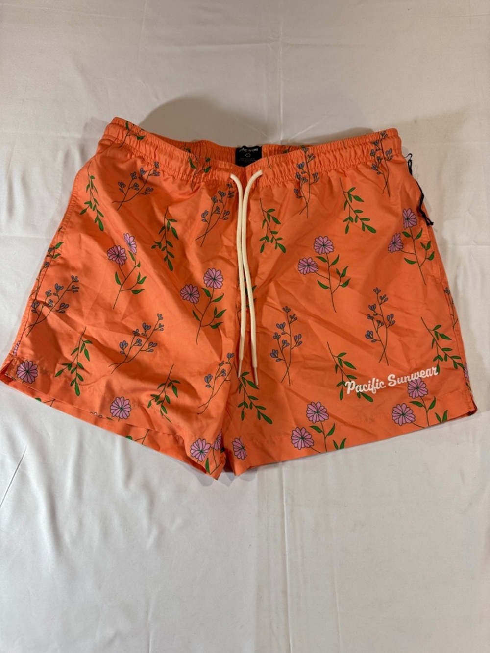 Pacific Sunwear Men's Coral Orange Floral Swim Trunks
